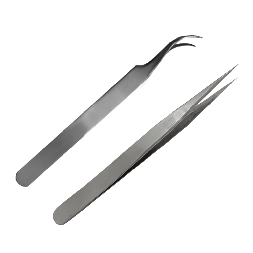 Kit Pinças P/ Alongamento De Cílios Reta E Curva Inox