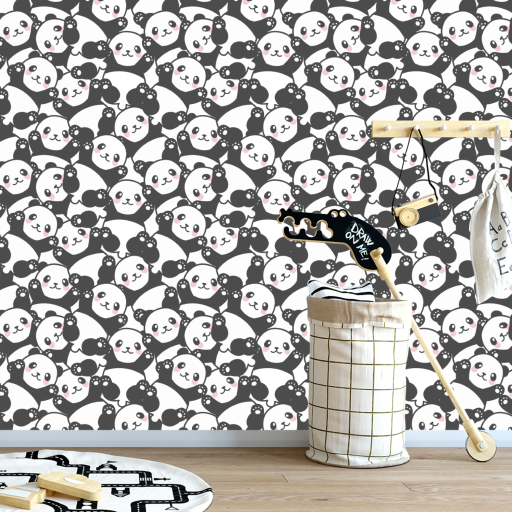 Papel de Parede Adesivo Desenho Panda com Fundo Rosa 9m