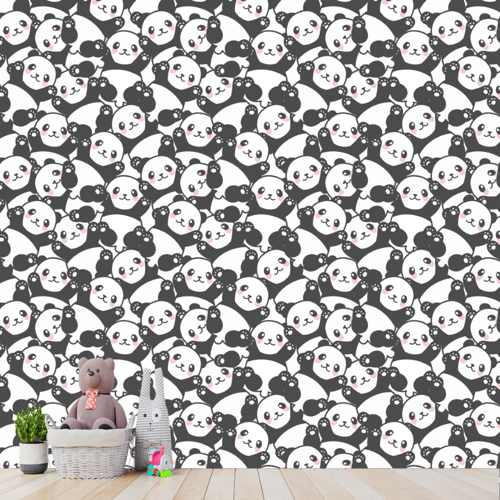 Papel de Parede Adesivo Desenho Panda com Fundo Rosa 9m