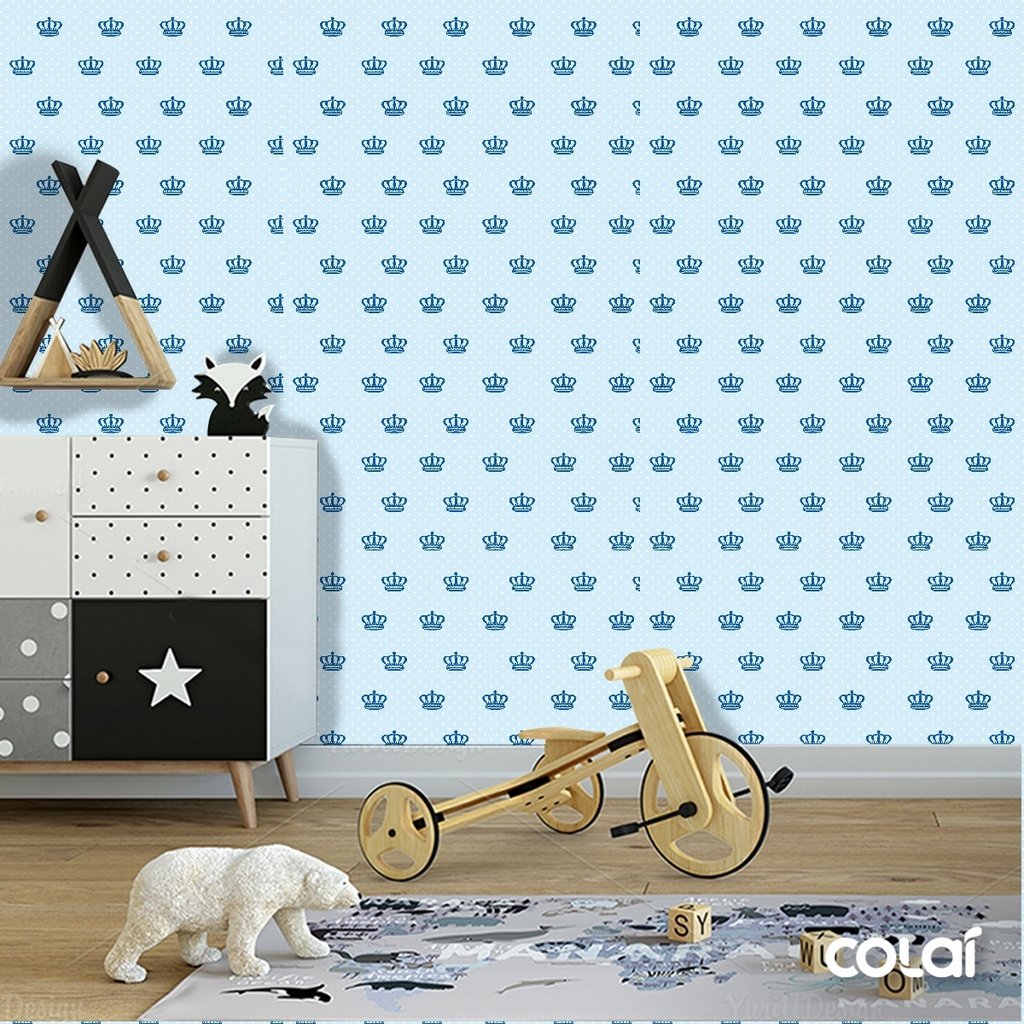 Papel De Parede Adesivo Lavável quarto Xadrez Azul Textura 3m