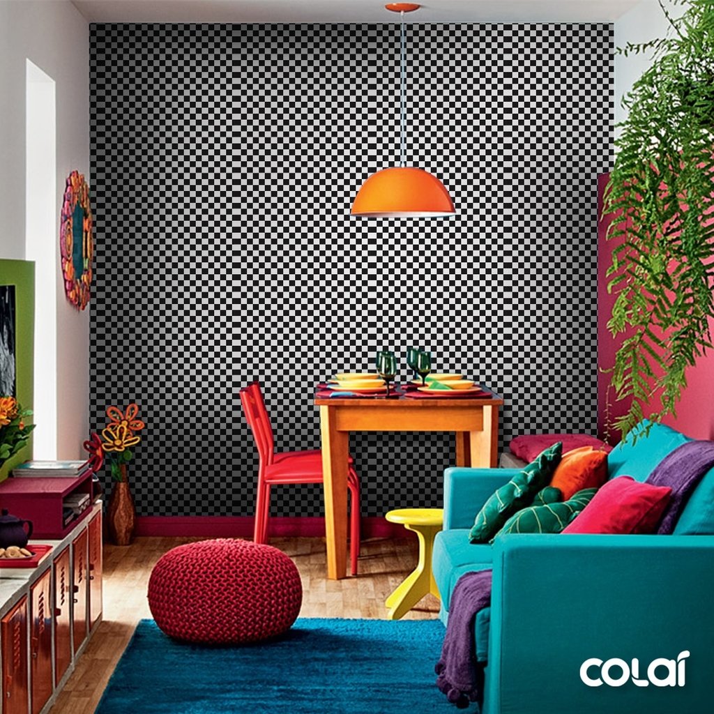 Papel Parede Xadrez Preto E Branco Vinil Decoração Sala