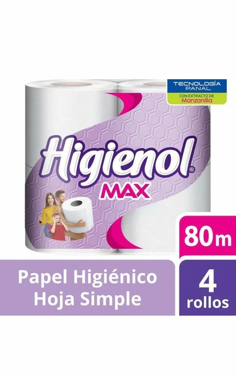 Papel Higienico HIGIENOL MAX simple 4un. x 80m