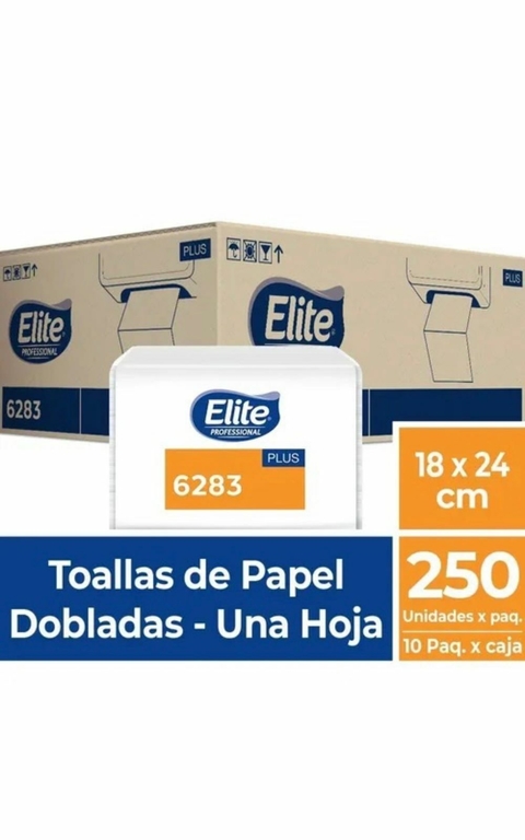 Toalla de papel ELITE simple 18x24cm 250 un. en caja x10 paq.