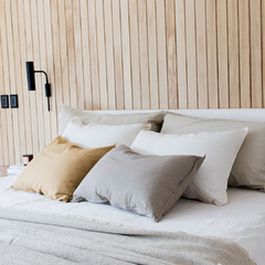 Dormitorio x6 para cama de 1.80 o 1.60 -Almohadones de tusor (2 lisos 60x80cm - 2 Lisos 50x70cm - 2 Rayados o lisos 40x60cm)
