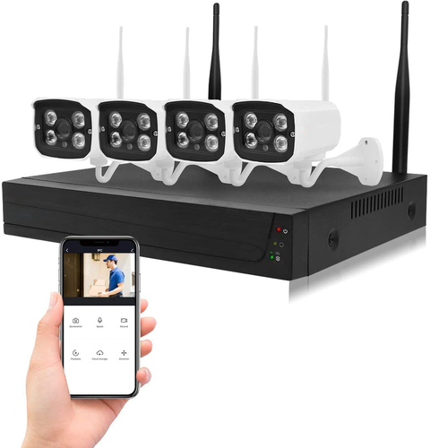 Kit de 4 Cámaras con NVR Wi-Fi, CCTV inalambrico, WiFi Full HD 1080px