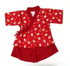 Conjunto Kimono Infantil Vermelho Gato
