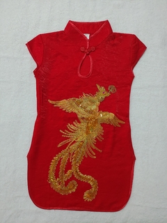 Vestido Infantil Fênix Vermelho - Gola com abertura em gota