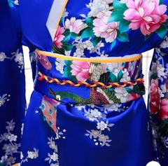 Yukata Infantil Em Seda Estampa Pavão Azul Royal - loja online