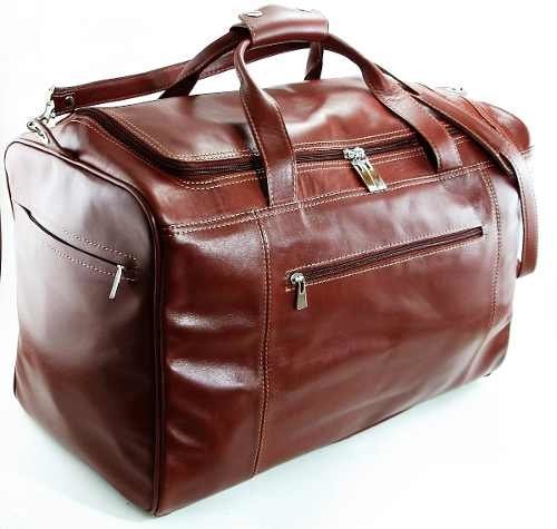 Bolso Cuero Vacuno Grande Cartera Viaje De Mano Fabricante!!