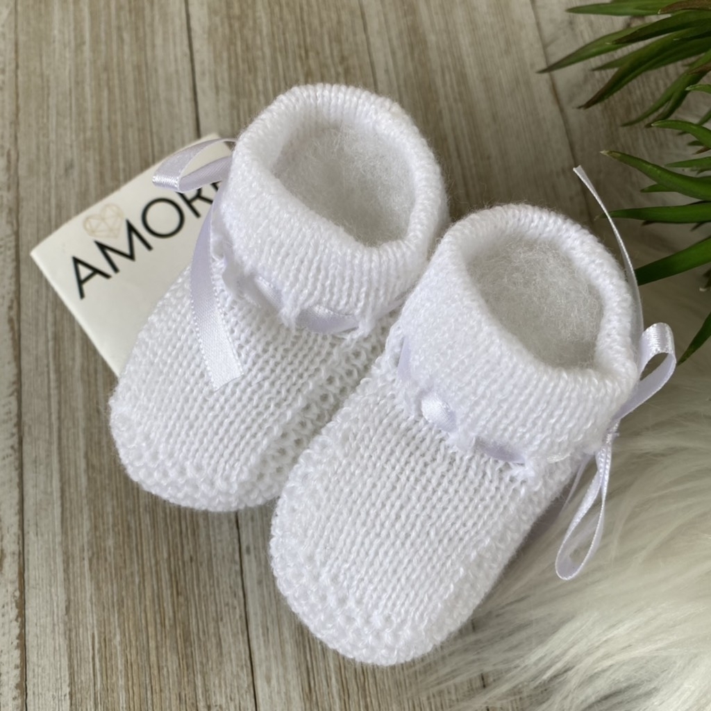 Sapatinho de Bebê Unissex Branco Ursinho