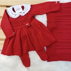 Saída Maternidade Menina Vestido Mini Rosa - Vermelho - Manta Vestido e Calça