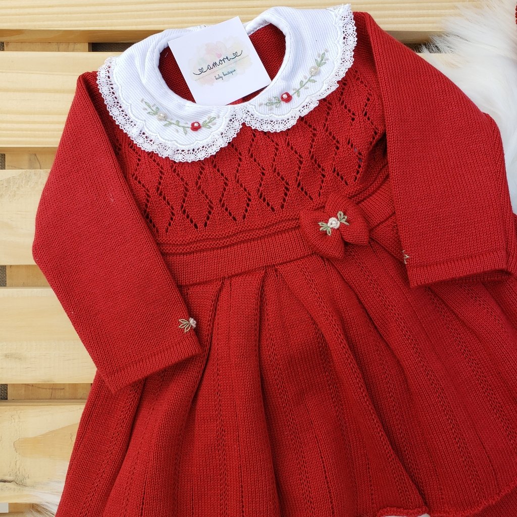 Vestido de Tricot Vermelho para Bebê