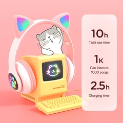 Qearfun Fone de ouvido sem fio, Fone Bluetooth RGB fone gamer para celular phone, bonito orelhas de gato fone gamer com microfone, pode controlar led, criança menina música estéreo fone presente, armazém local espanha - loja online