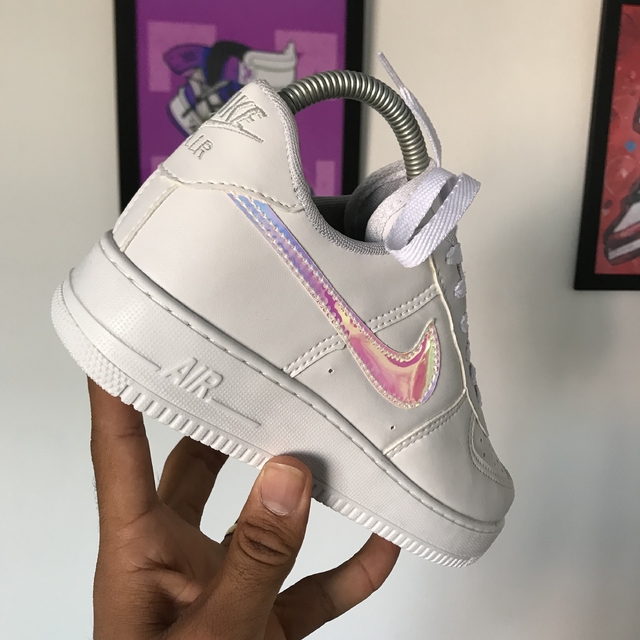 white air force 1 with holographic tick