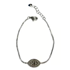 Pulsera de acero blanco veneciana con centro de ojo turco c/cubics