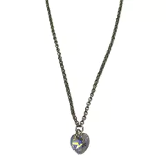 Collar con rolo doble de plata 2 mm y dije de corazon AB de 50 cm de largo