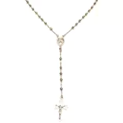 Rosario de plata italiana con bolitas facetadas de 4 mm grosor y 60 cm largo