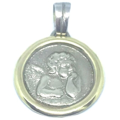 Dije Angel de la guarda de plata y oro con detalles en relieve 2,3 cm