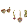 Set de argollitas de bijou bañada en oro 18 k con corazon cubics multicolor