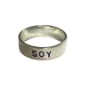 Anillo cinta 5 mm de acero blanco con frase "Soy" nro.19 (Ajustable)