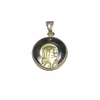 Dije Virgen Niña de plata y oro con fondo de cristal negro de 1,6 cm de diametro
