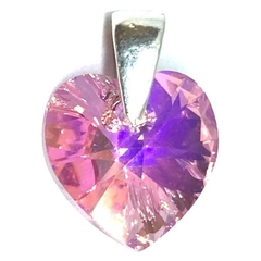 Dije corazon de cristal austriaco de 10 mm con argollita de plata color rosa