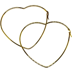 Argollitas XL en forma de corazon de acero dorado 10 cm x 9 cm