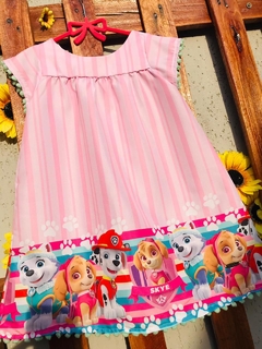 Vestido Patrulha Canina com listra rosa modelo Sandra Vestido Patrulha Canina com listra rosa modelo Sandra