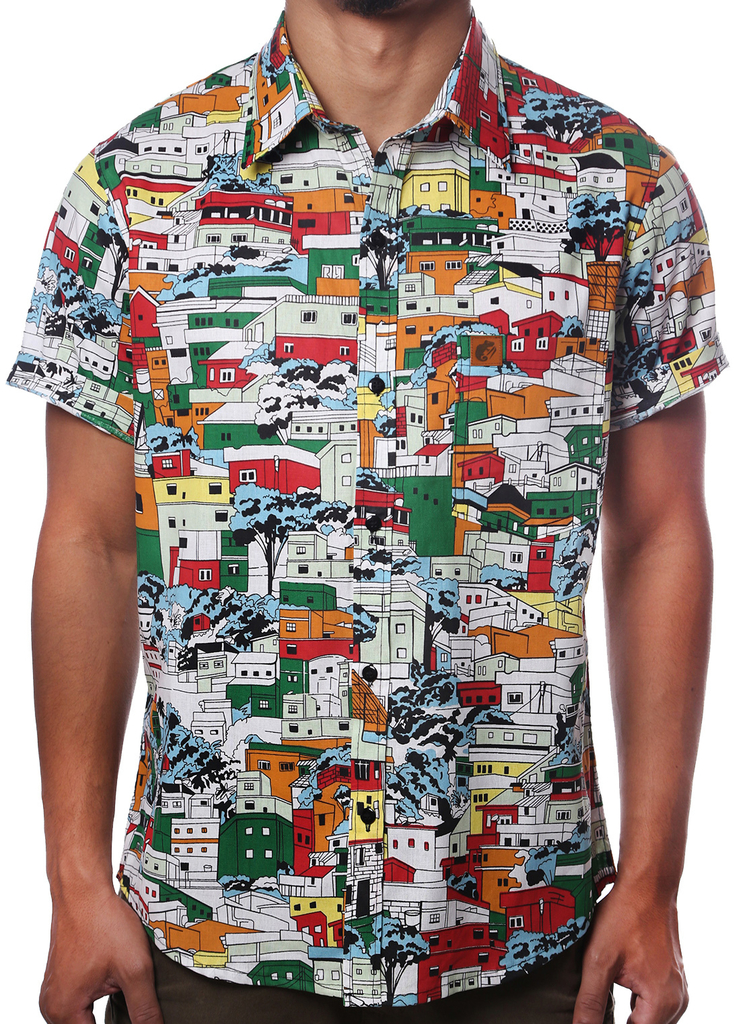 Camisa Masculina Estampada Favela Colorida Casual Vintage
