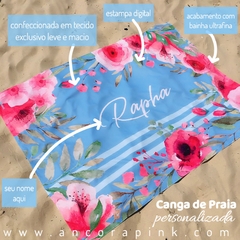 Canga de Praia Personalizada | Estampa Floral Aquarela Azul - comprar online