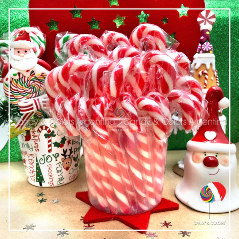 10 x Bastón de caramelo - 14 cm - rojo y blanco - navidad - pack 10 unidades