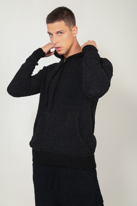 black furry moletom com capuz