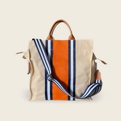 Shopping Bag Zíper - Bege e Laranja - comprar online