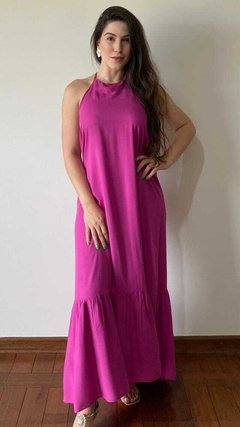 Vestido Longo Frente Única Rosa Fucsia - comprar online