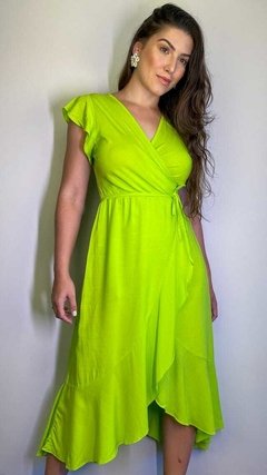 Vestido Midi Transpassado Verde Limão - Leticia Nardim - Roupas Femininas