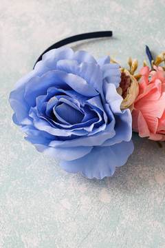 Tiara Primavera Azul e Rosa - Sassaricando