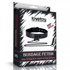 Bondage Fetish Black Matt Collar With Leash - comprar en línea