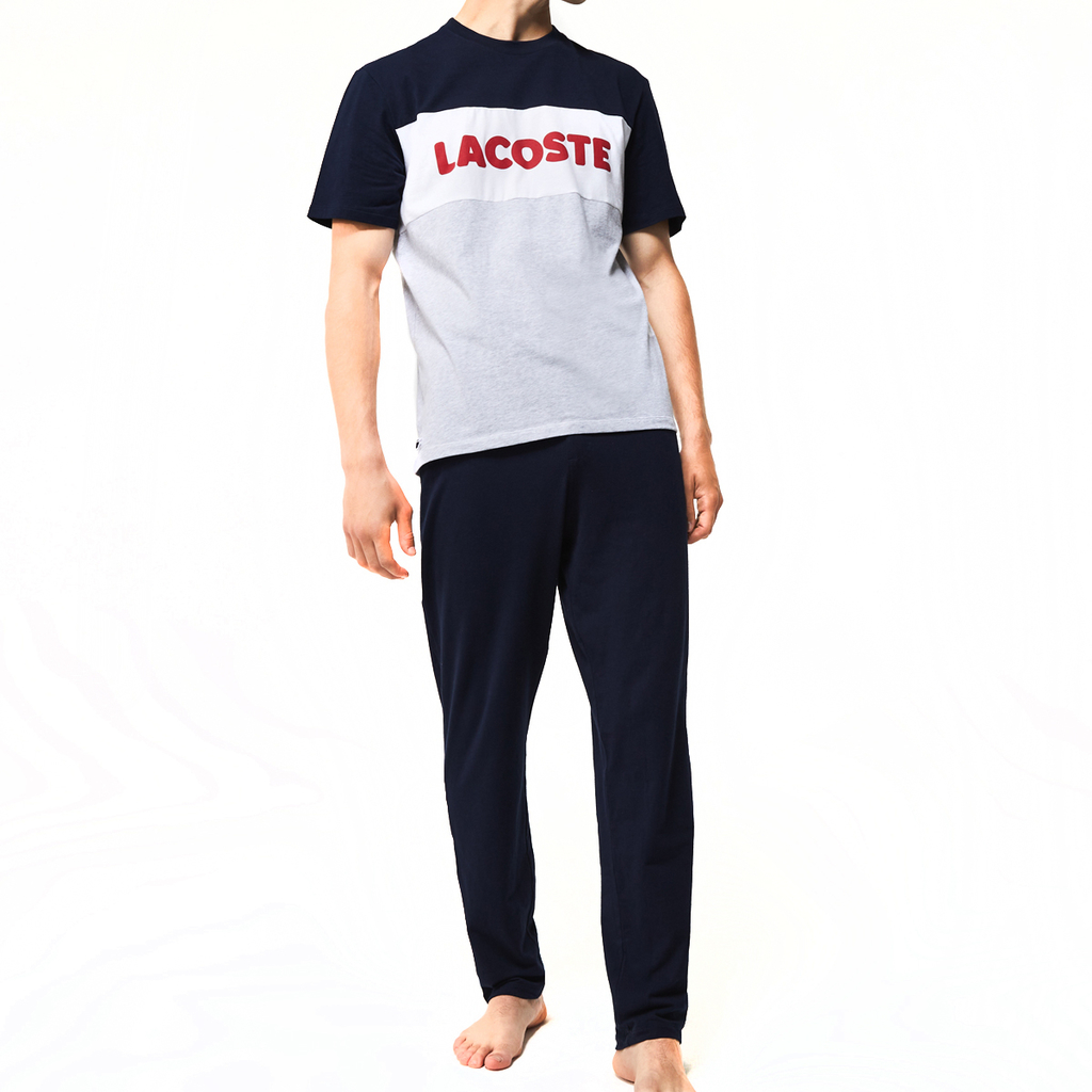 Pijama Algodon Hombre Lacoste Pantalon Largo Remera Manga Corta (H9925)