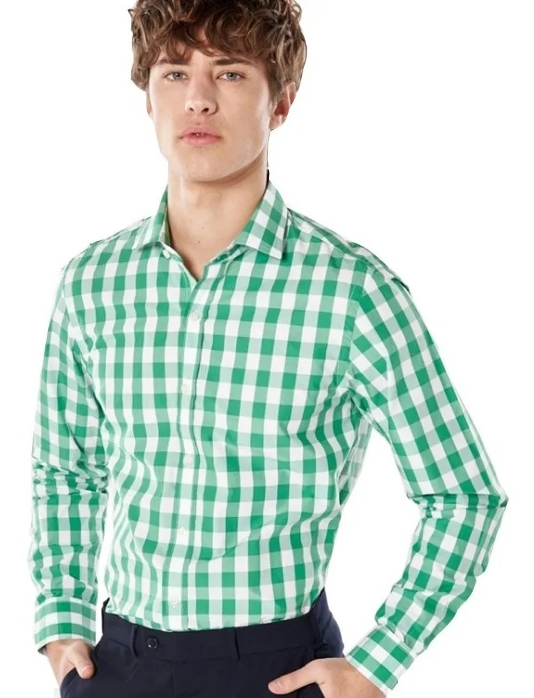 Camisa Hombre Bensimon Slim Fit Cuadrille Verde (41047)