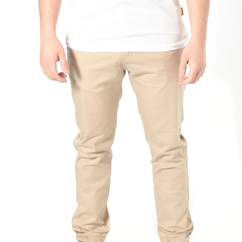 Pantalones hombre gabardina de algodón liso Beige