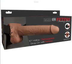 FETISH FANTASY SERIES 10" HOLLOW STRAP-ON WITH REMOTE - TAN ARNES