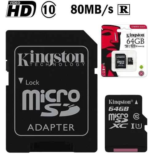 Tarjeta Memoria Micro Sd 64gb Kingston Clase 10 80mb/s