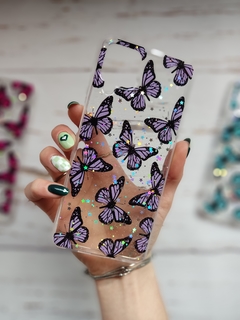 Case Butterfly glitter lila