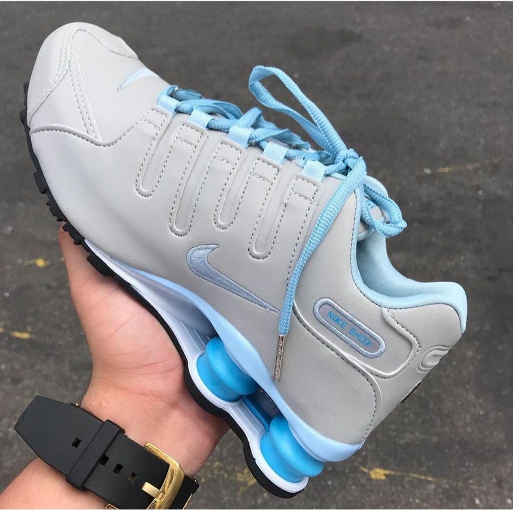 Nike Shox 4 molas cinza/azul feminino - Griffeborges