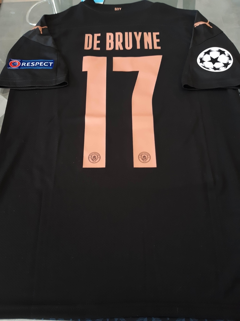 Camiseta Puma Manchester City Suplente Negra De Bruyne #17 2020 2021 Parches UCL