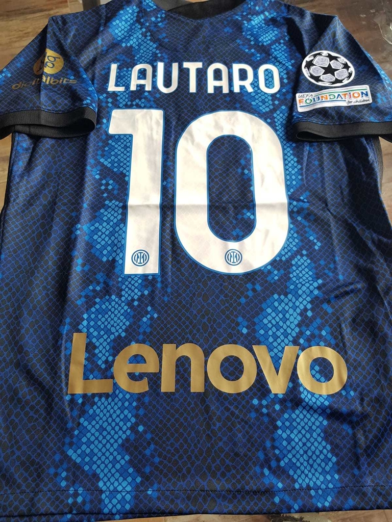 Camiseta Nike Inter Titular 2021 2022 Lautaro #10 Parches UCL