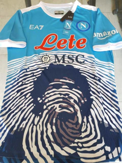 Camiseta SS Napoli Celeste 2021 2022 Homenaje Maradona Huellas
