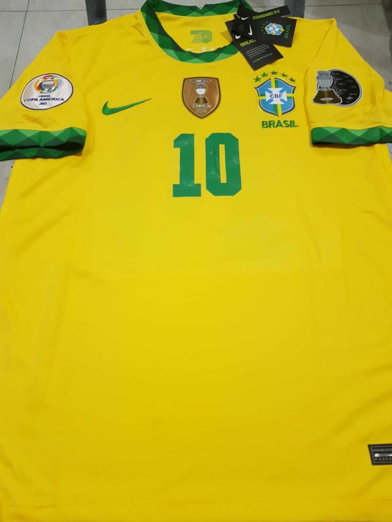 Camiseta Nike Brasil Titular #10 Neymar JR. 2021 2022 Parches Copa América