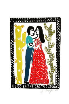 Xilogravura J.Borges: Beijo entre Cactos (M)
