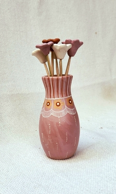 Vasinho Cerâmica Jequitinhonha Rosa com Florzinhas (M)